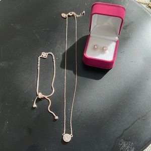 Rose Gold Jewelry Set (Bracelet, Necklace, and Earrings)